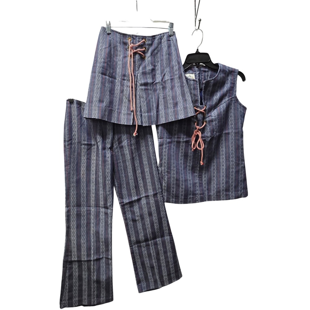 Piccola Petites Vintage 3-Piece Set Lace-Up Top Flare Pants Skirt Petite XS/S